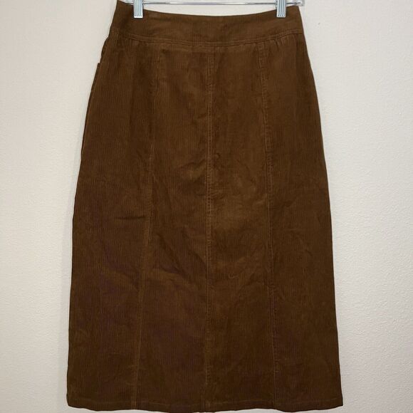 NWT Lulus Corduroy Midi Length Button Front Skirt Seasonal Feelings Brown Size S - Picture 3 of 13